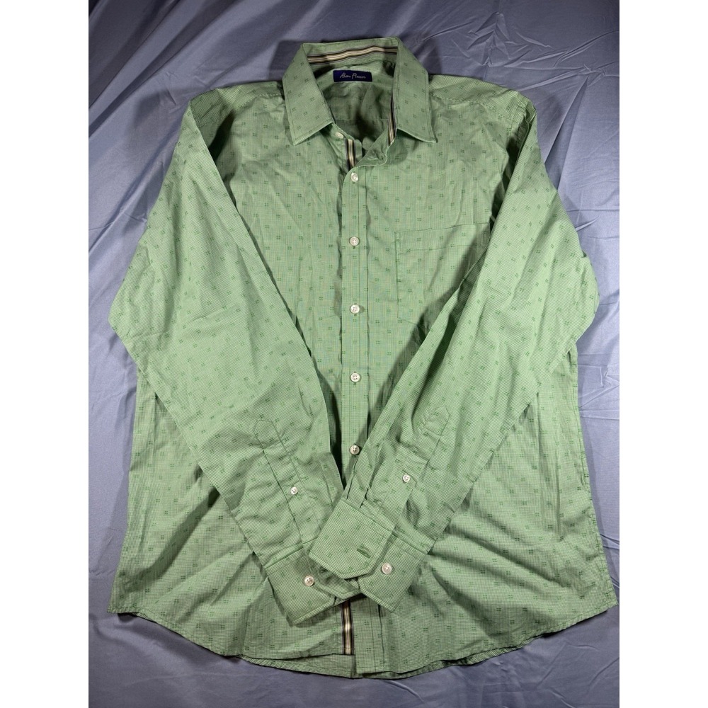 Alan Flusser Men's Light Green Long Sleeve Button Up Shirt Size Large